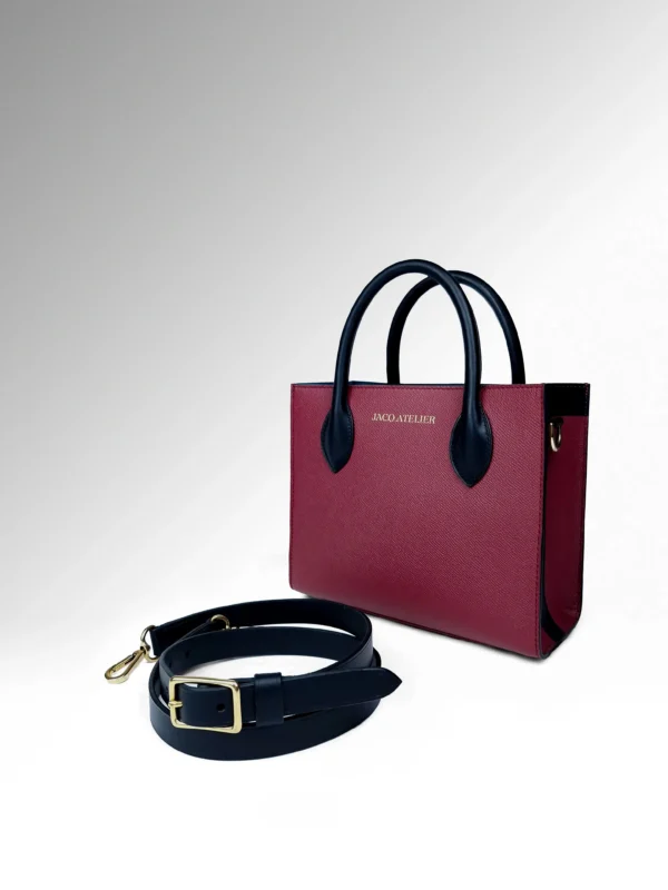 Aurelia Burgundy Epsom Δερμάτινη Τσάντα Medium Tote Προφίλ - Μαύρο Veg Tan Butts Λουρί