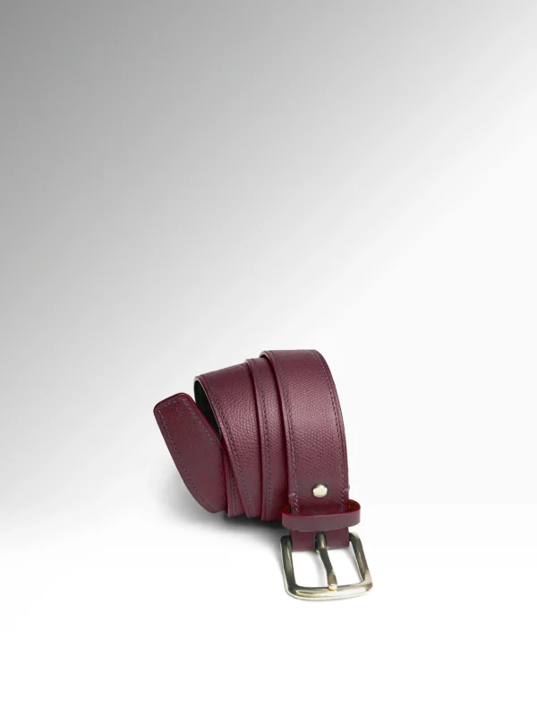 Eris Dark Cherry Epsom-Black Veg Tan Butts Δερμάτινη Ζώνη Κάθετα