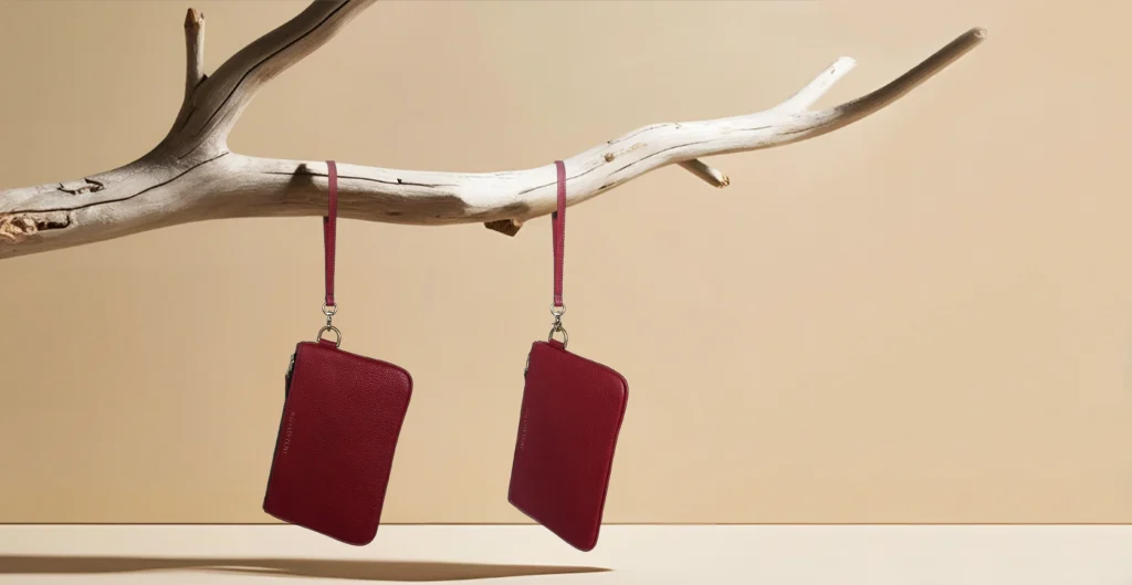 Beige Sea Wood Spring Ravello Dark Cherry Togo Leather Pouch