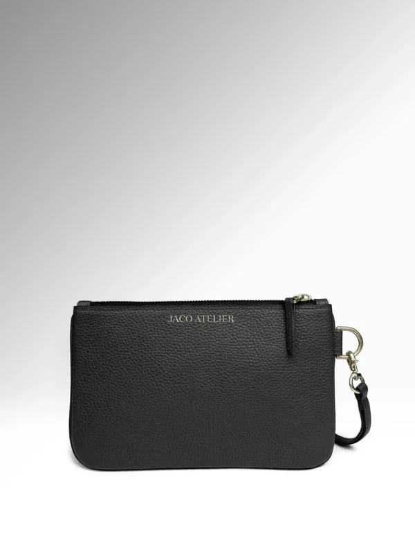 Ravello Μαύρο Togo Δερμάτινο Pouch Μπροστά